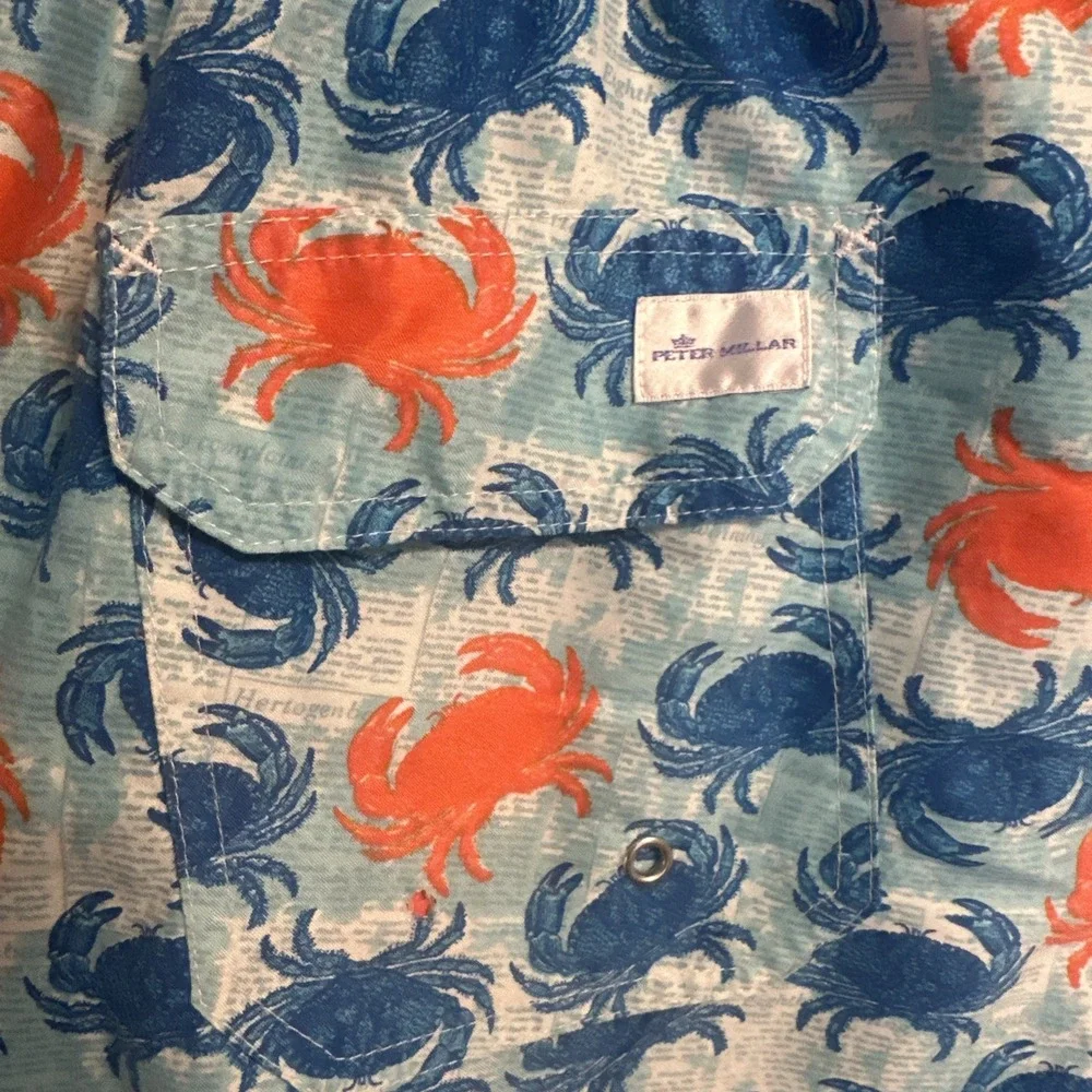 Peter Millar Seaside Swim Trunks Lined Crab Print Mens Size XXL 8
